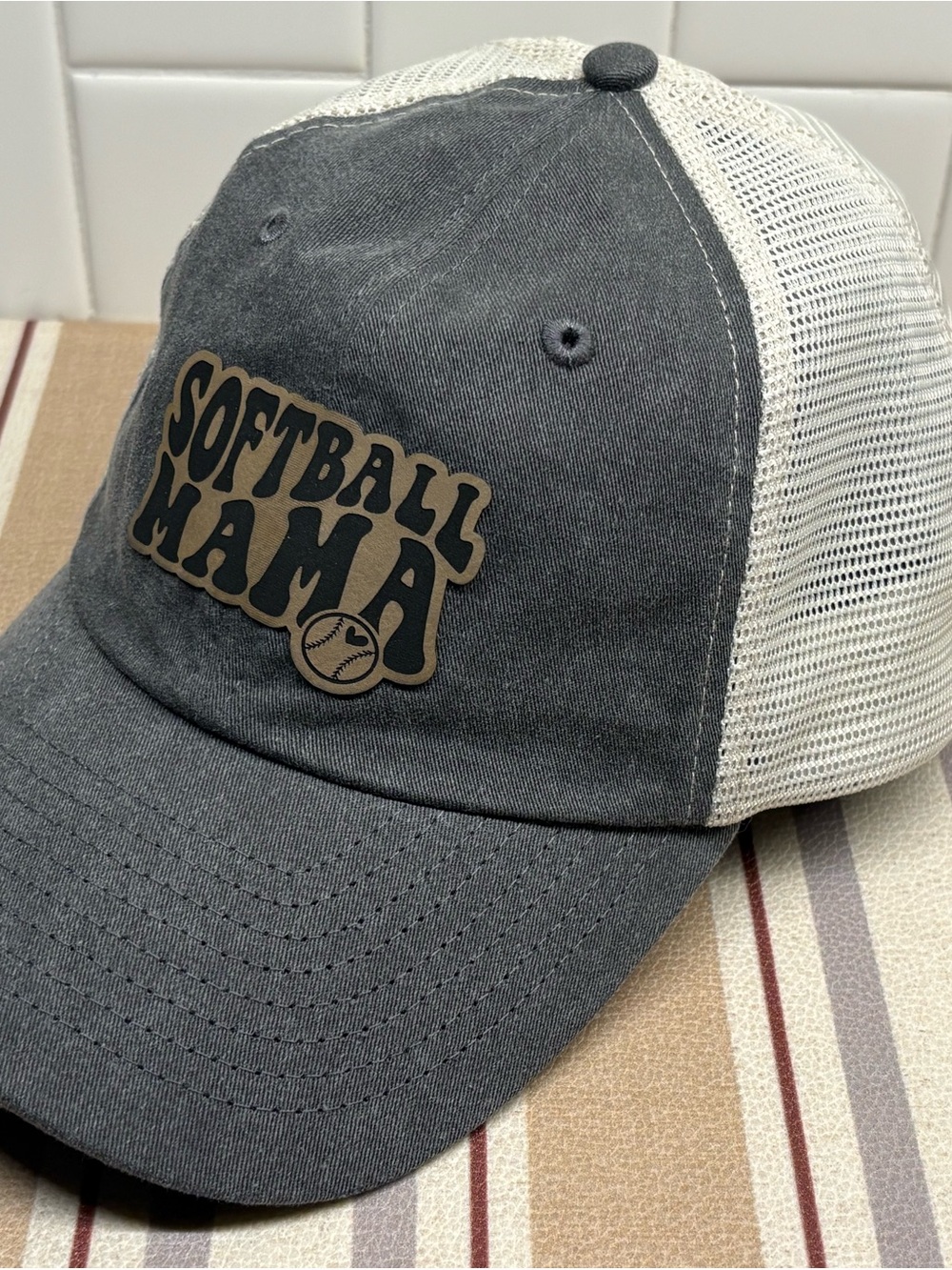 Softball Mama Trucker Hat - Charcoal & White